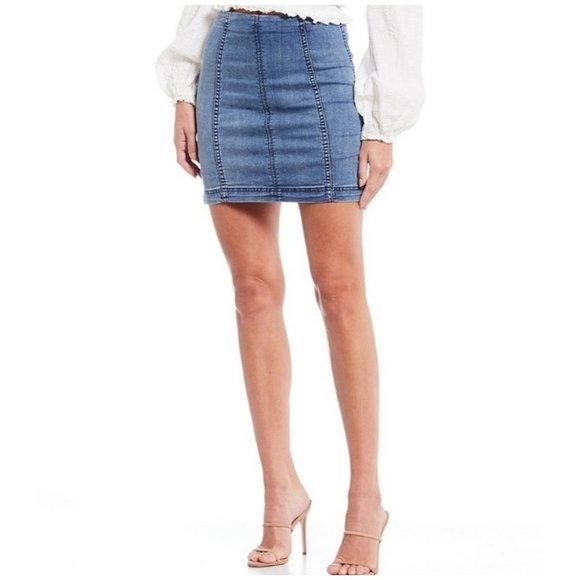 Free People Dresses & Skirts - Free People Faded Blue Cotton Blend Skirt Women's Size 12 NWT